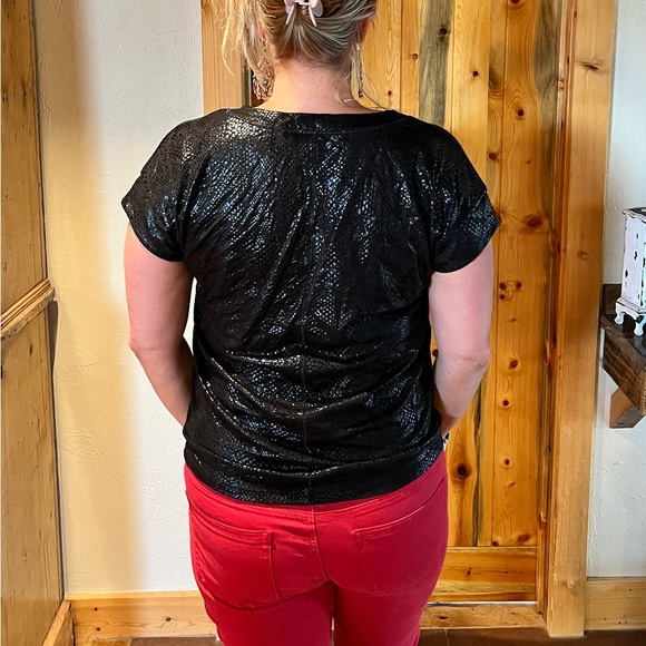 White House Black Market shiny black top - Picture 6 of 6